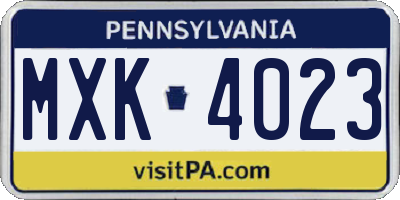 PA license plate MXK4023