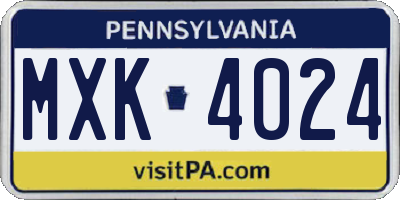 PA license plate MXK4024