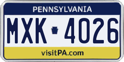 PA license plate MXK4026
