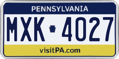 PA license plate MXK4027