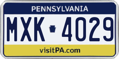 PA license plate MXK4029