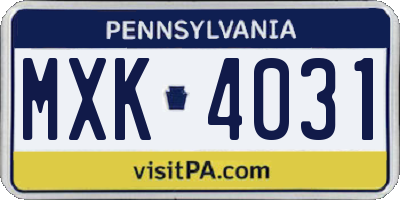 PA license plate MXK4031