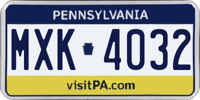 PA license plate MXK4032
