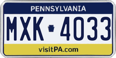 PA license plate MXK4033