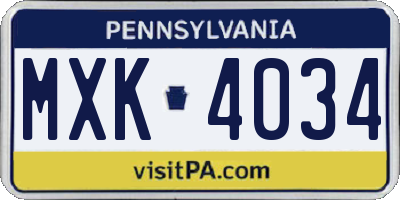PA license plate MXK4034