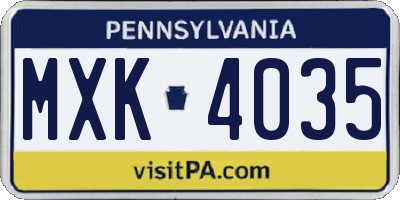 PA license plate MXK4035