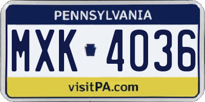 PA license plate MXK4036