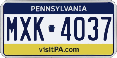 PA license plate MXK4037