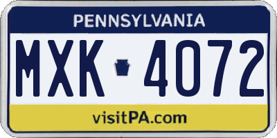 PA license plate MXK4072