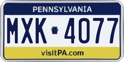 PA license plate MXK4077
