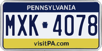 PA license plate MXK4078