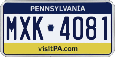 PA license plate MXK4081