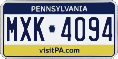 PA license plate MXK4094