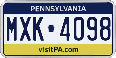 PA license plate MXK4098