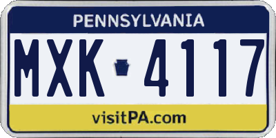 PA license plate MXK4117