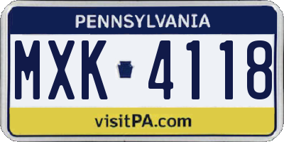 PA license plate MXK4118