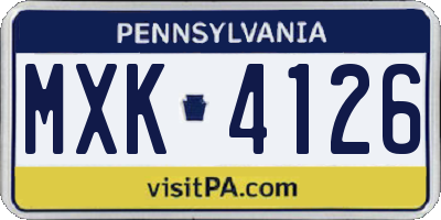 PA license plate MXK4126