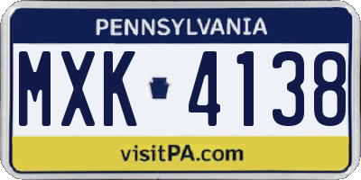 PA license plate MXK4138