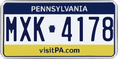 PA license plate MXK4178