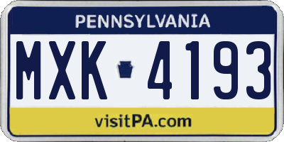 PA license plate MXK4193
