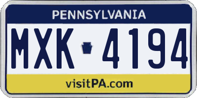 PA license plate MXK4194