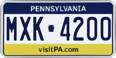 PA license plate MXK4200