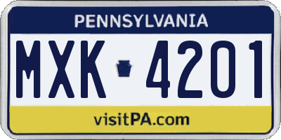 PA license plate MXK4201