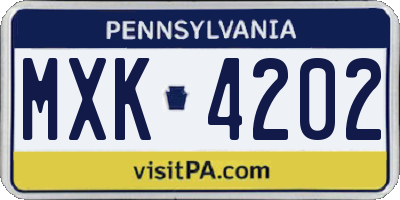 PA license plate MXK4202