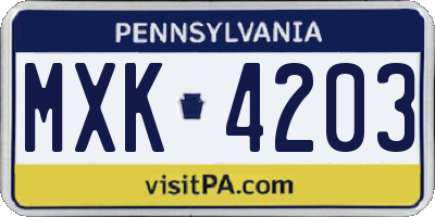 PA license plate MXK4203