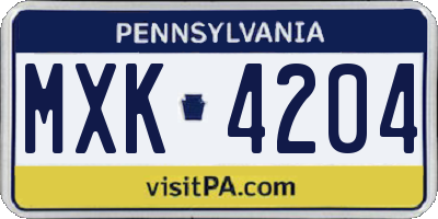 PA license plate MXK4204