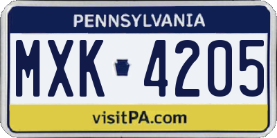 PA license plate MXK4205