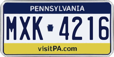 PA license plate MXK4216
