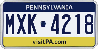PA license plate MXK4218