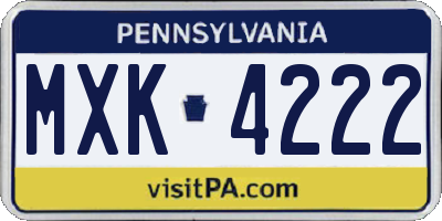 PA license plate MXK4222
