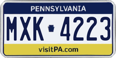 PA license plate MXK4223