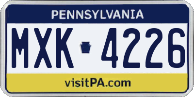 PA license plate MXK4226