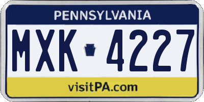 PA license plate MXK4227