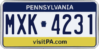 PA license plate MXK4231