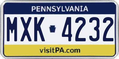 PA license plate MXK4232