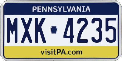 PA license plate MXK4235