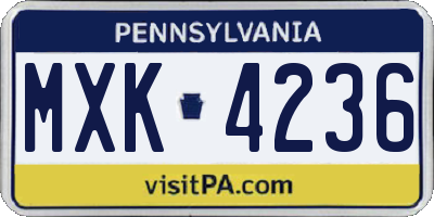 PA license plate MXK4236