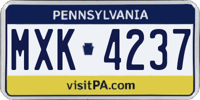PA license plate MXK4237