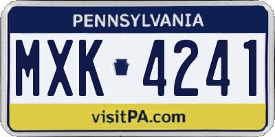 PA license plate MXK4241