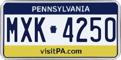 PA license plate MXK4250