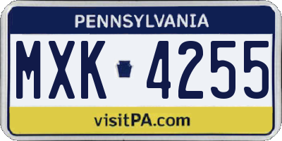 PA license plate MXK4255