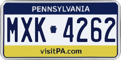 PA license plate MXK4262