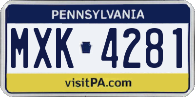PA license plate MXK4281