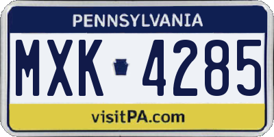 PA license plate MXK4285