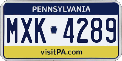 PA license plate MXK4289