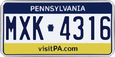 PA license plate MXK4316